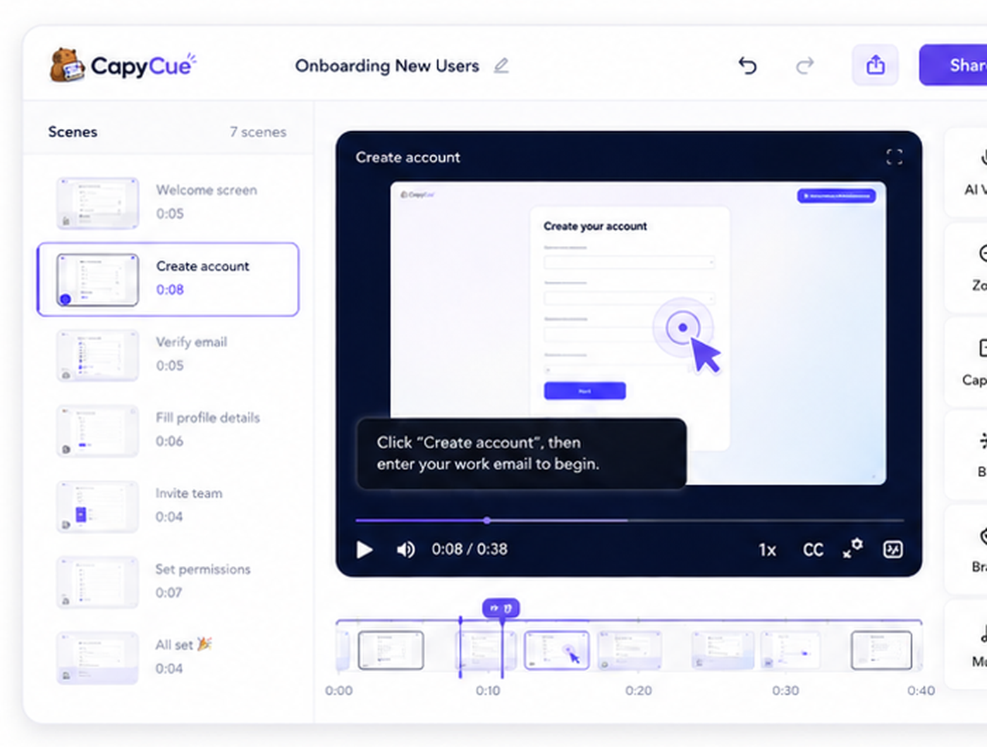 CapyCue editor interface